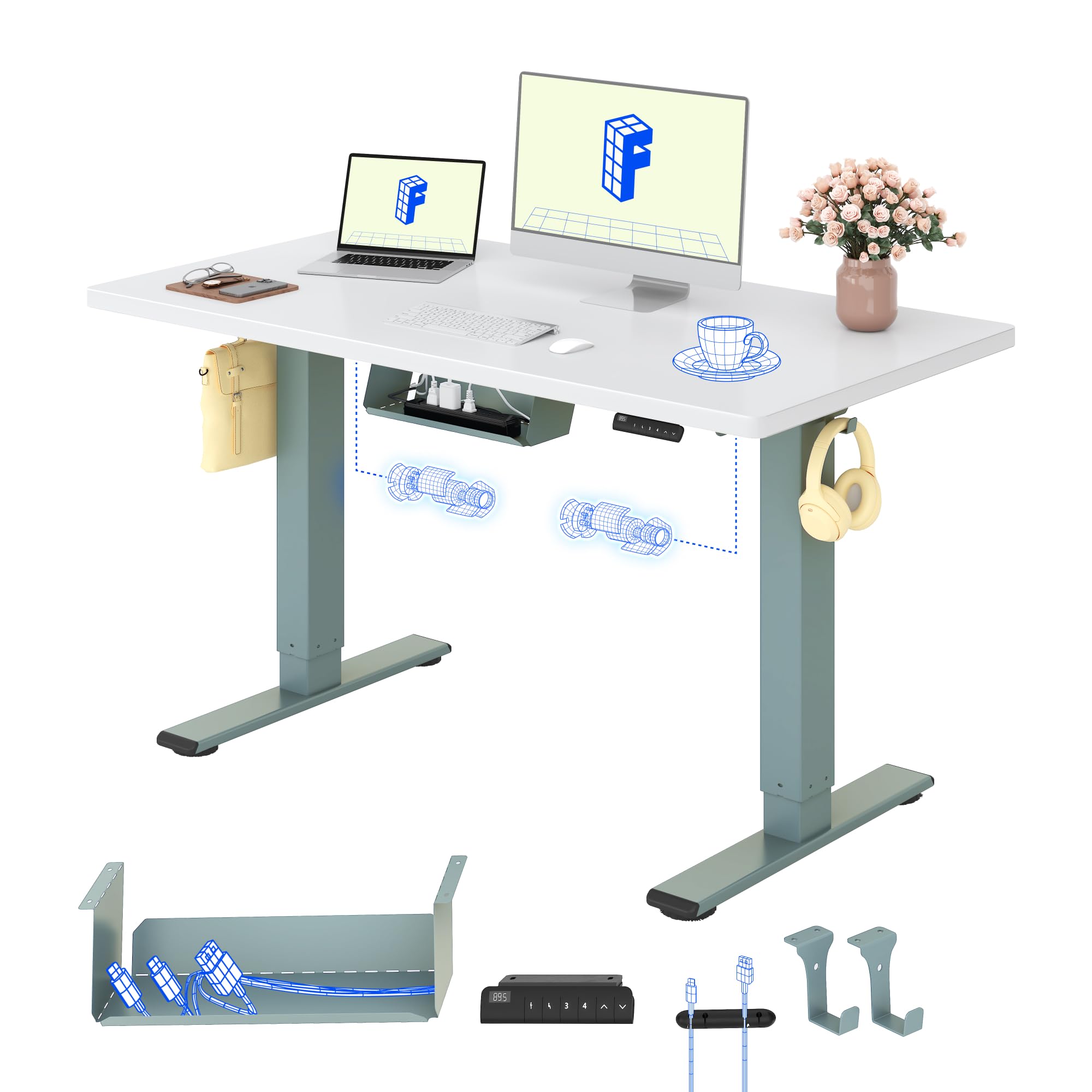 FLEXISPOT Höhenverstellbarer Schreibtisch elektrisch, Doppelmotor 160x80 cm