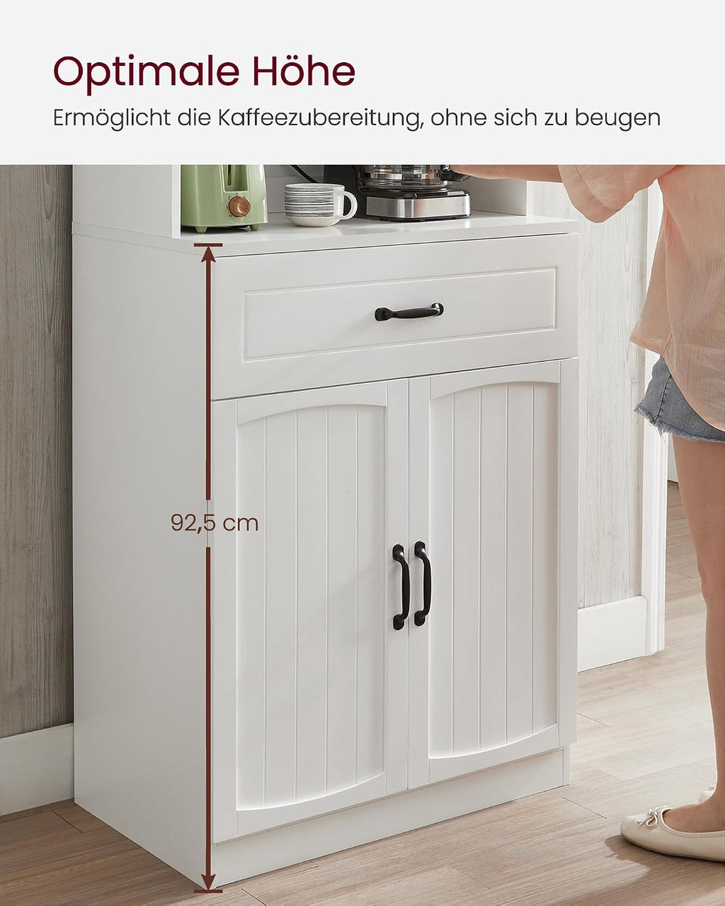 VASAGLE Küchenschrank, für Mikrowellen geeignet, Glastüren, Schublade