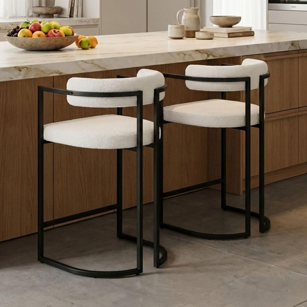 chairus Barhocker 2er Set mit Lehne Kunstfell bar Stool Tresenhocker Weiß