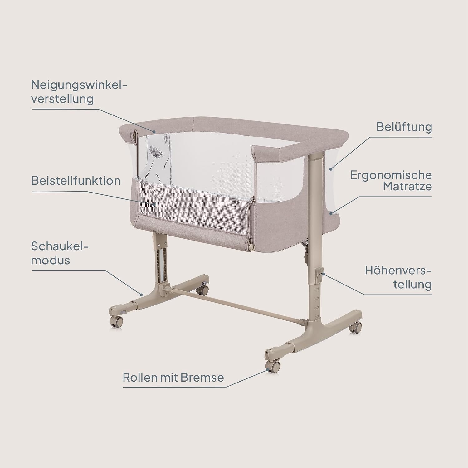 Lionelo Aurora 3 in 1 Babybett bis 9 kg, Beistellbett, Wiege