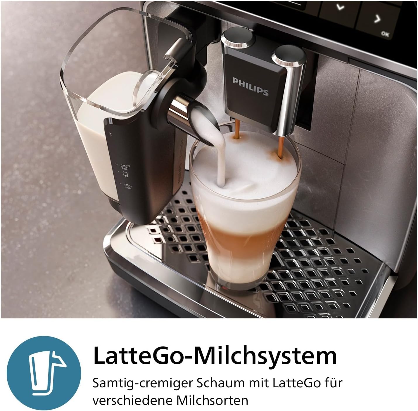 PHILIPS Kaffeevollautomat LatteGo 3300 Serie, Chrom, 6 Spezialitäten