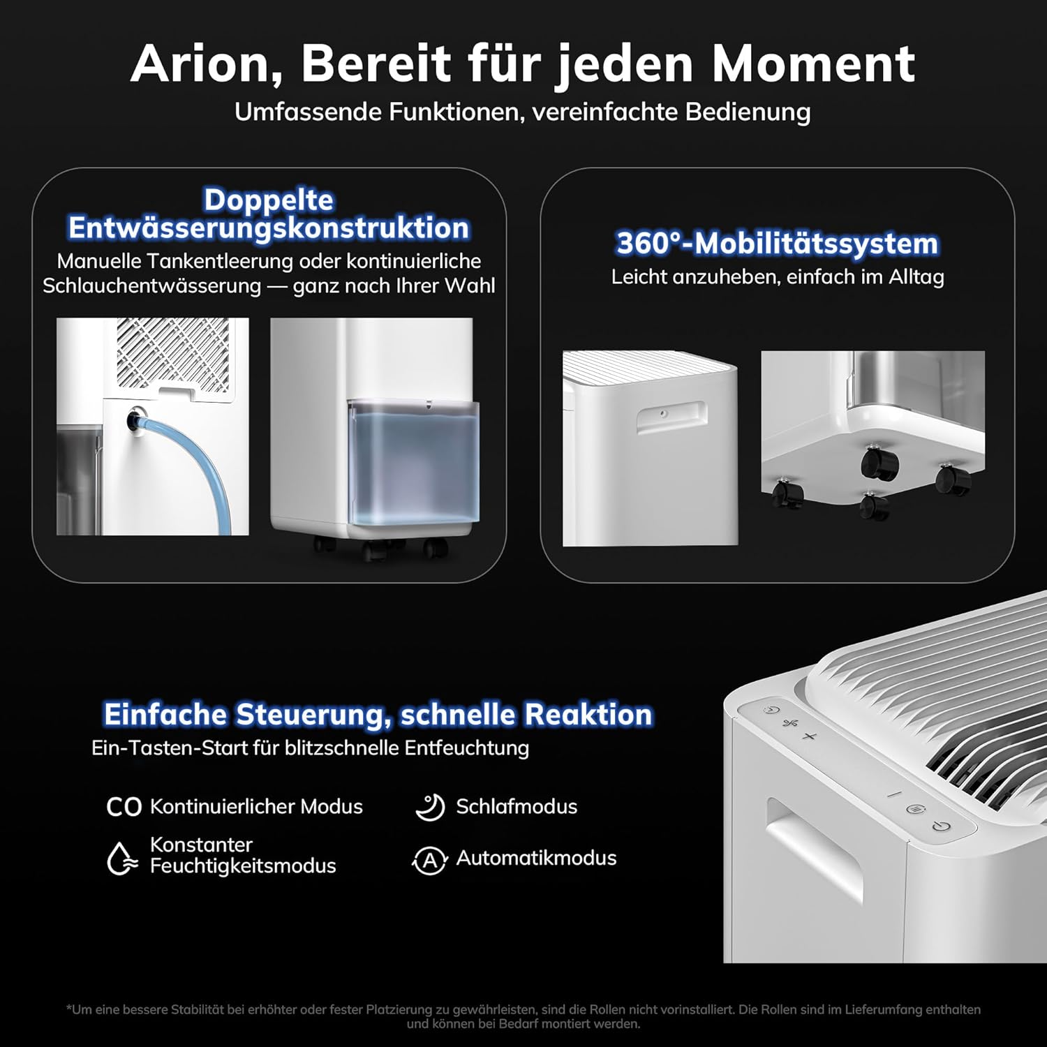AEOCKY 25L/Tag Luftentfeuchter elektrisch, kompakt, Dauerablauf