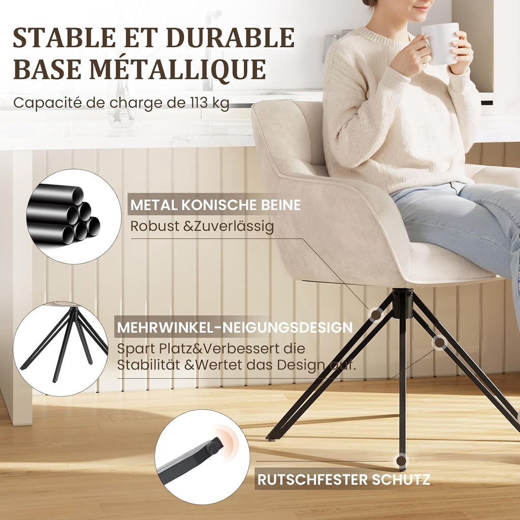 COLAMY Drehstühle für Esszimmer, 2er Set, Drehbare Polsterstühle mit Armlehnen und Rückenlehne, Bequeme Küchenstühle für Wohnzimmer & Essbereich, Beige