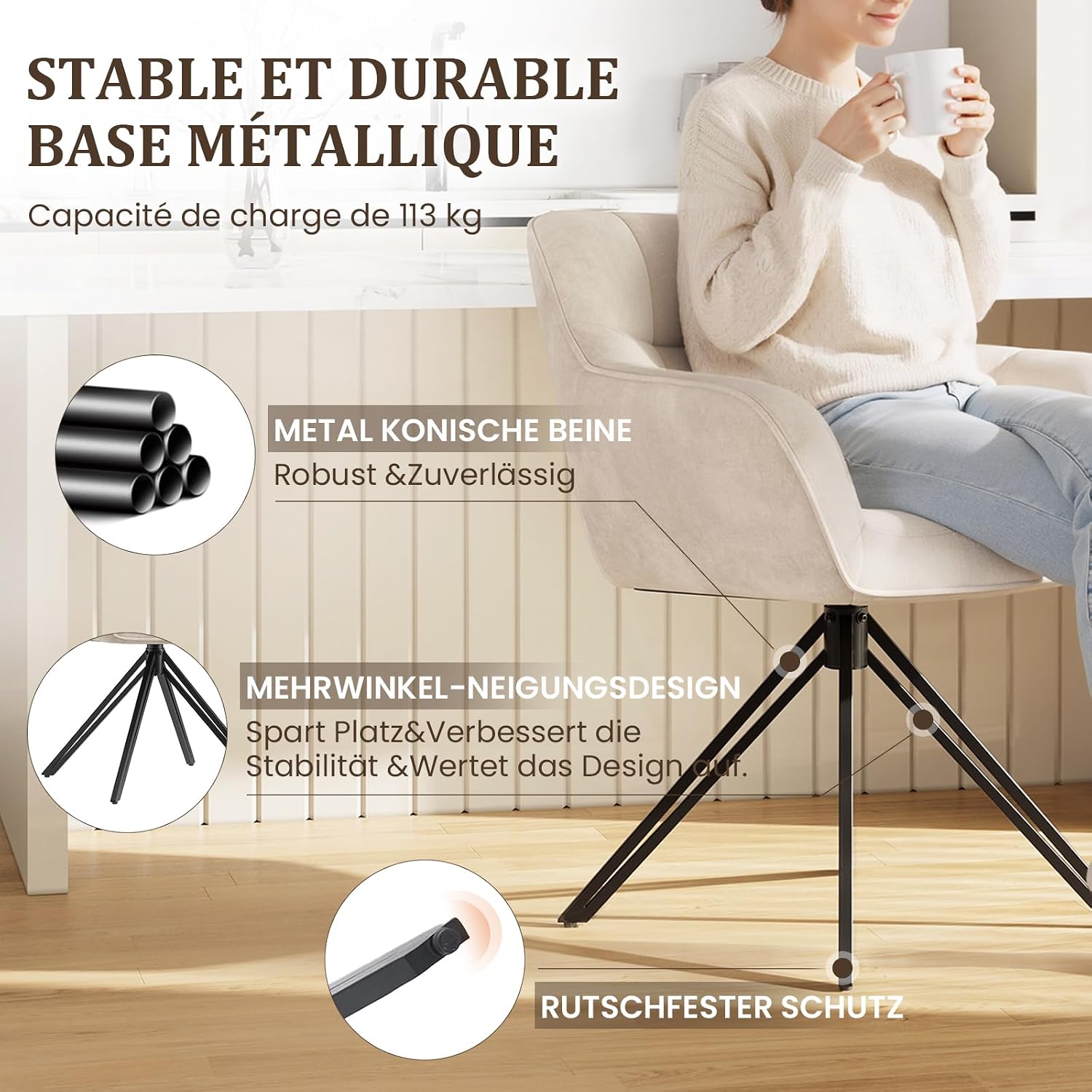 COLAMY Drehstühle für Esszimmer, 2er Set, Drehbare Polsterstühle mit Armlehnen und Rückenlehne, Bequeme Küchenstühle für Wohnzimmer & Essbereich, Beige