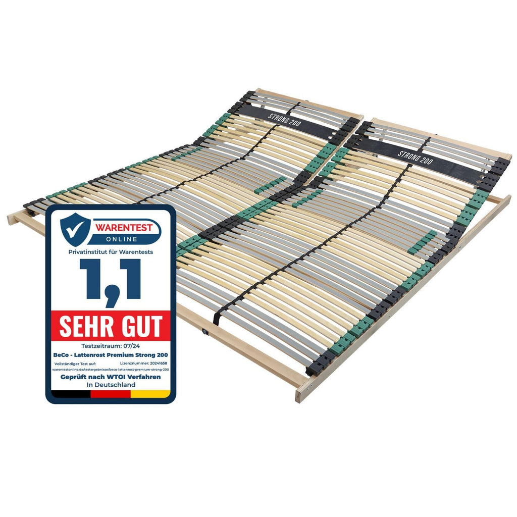 Lattenrost 140x200 Premium Strong bis 200Kg, Kopfteil verstellbar, 7-Zonen-Lattenrost mit 42 Latten, Made in Germany, extra stabil aus Buchenholz