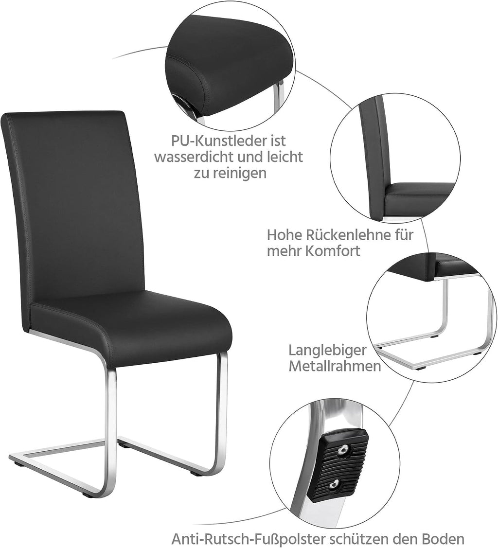 Yaheetech Esszimmerstühle 2er Set Schwingstuhl hohe Rückenlehne Schwarz