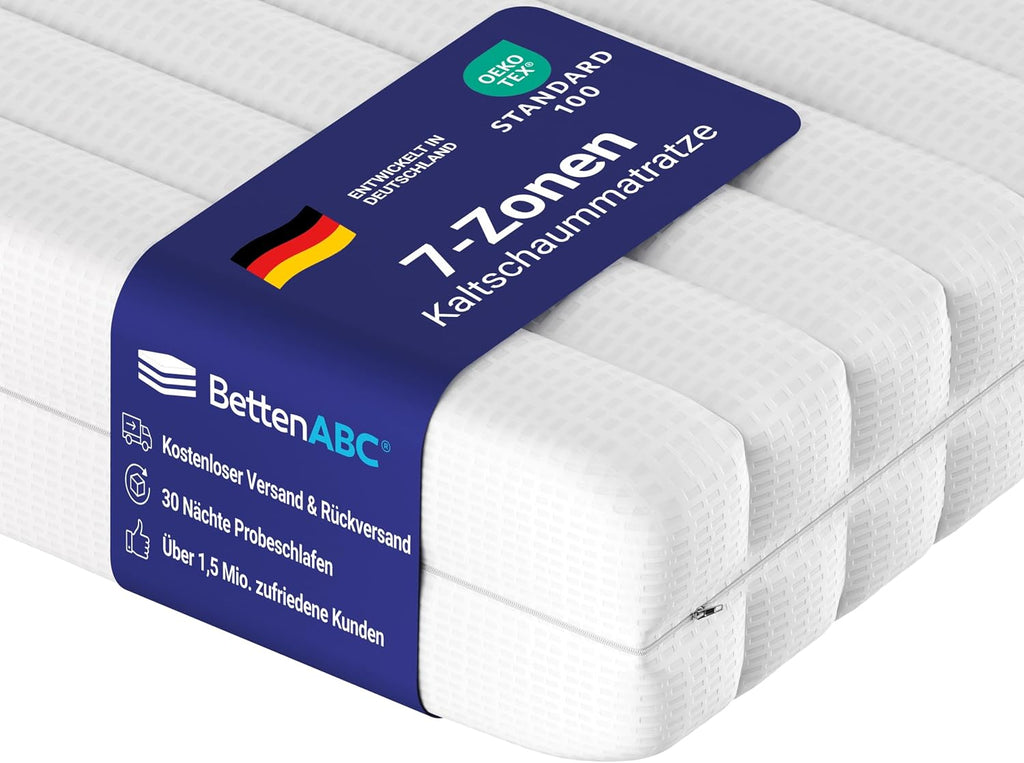 BettenABC - Matratze (KSP-500) - 140x200 cm (H3) - 7-Zonen Matratze aus Kaltschaum - Hypoallergen & Antibakteriell - Oeko-TEX® Zertifiziert - Bezug abnehmbar & waschbar - Lieferung per Paket