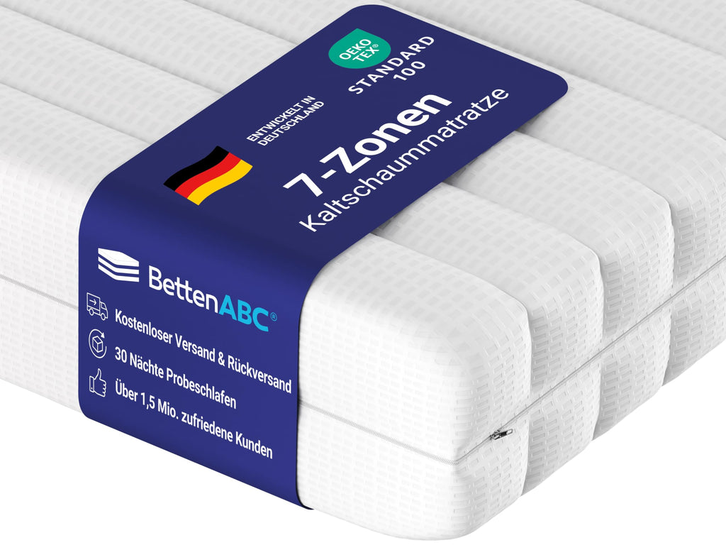BettenABC - Matratze (KSP-500) - 140x200 cm (H3) - 7-Zonen Matratze aus Kaltschaum - Hypoallergen & Antibakteriell - Oeko-TEX® Zertifiziert - Bezug abnehmbar & waschbar - Lieferung per Paket