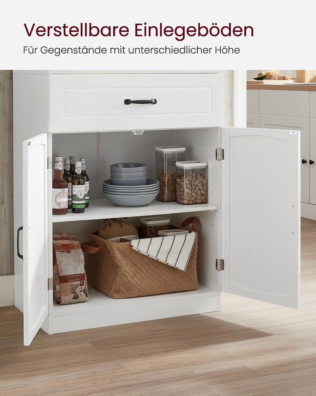 VASAGLE Küchenschrank, für Mikrowellen geeignet, Glastüren, Schublade