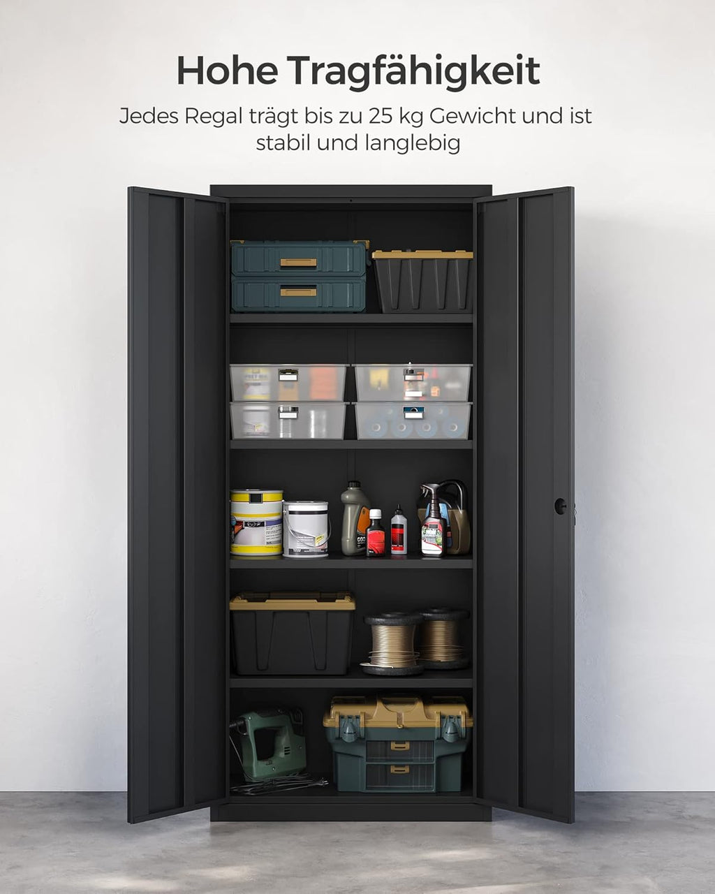 SONGMICS Aktenschrank, Doppeltüren, Schloss, 5 Ebenen, 80 x 40 x 180 cm