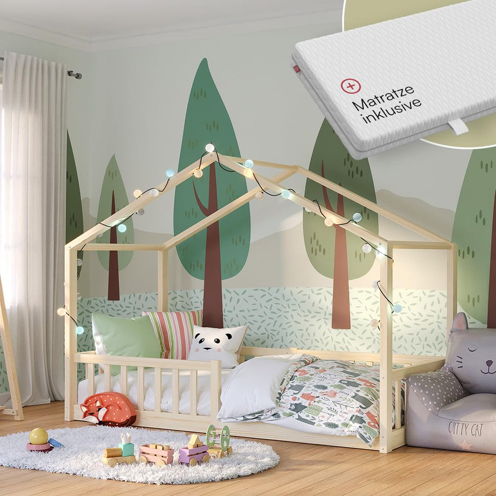 Bellabino Bia Kinderbett 120x200 cm, Bodenbett, Weiß, mit Rausfallschutz