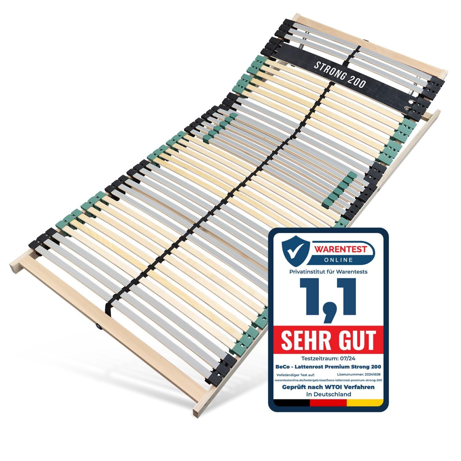 Lattenrost 140x200 Premium Strong bis 200Kg, Kopfteil verstellbar, 7-Zonen-Lattenrost mit 42 Latten, Made in Germany, extra stabil aus Buchenholz
