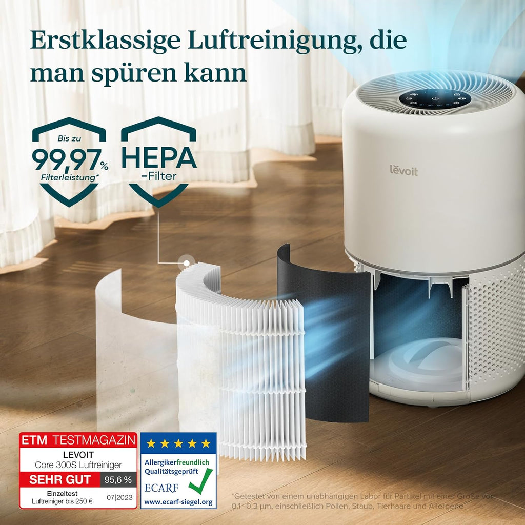 Levoit Core 300S Luftreiniger Allergiker mit APP, Auto-Modus, bis 50㎡, Weiß