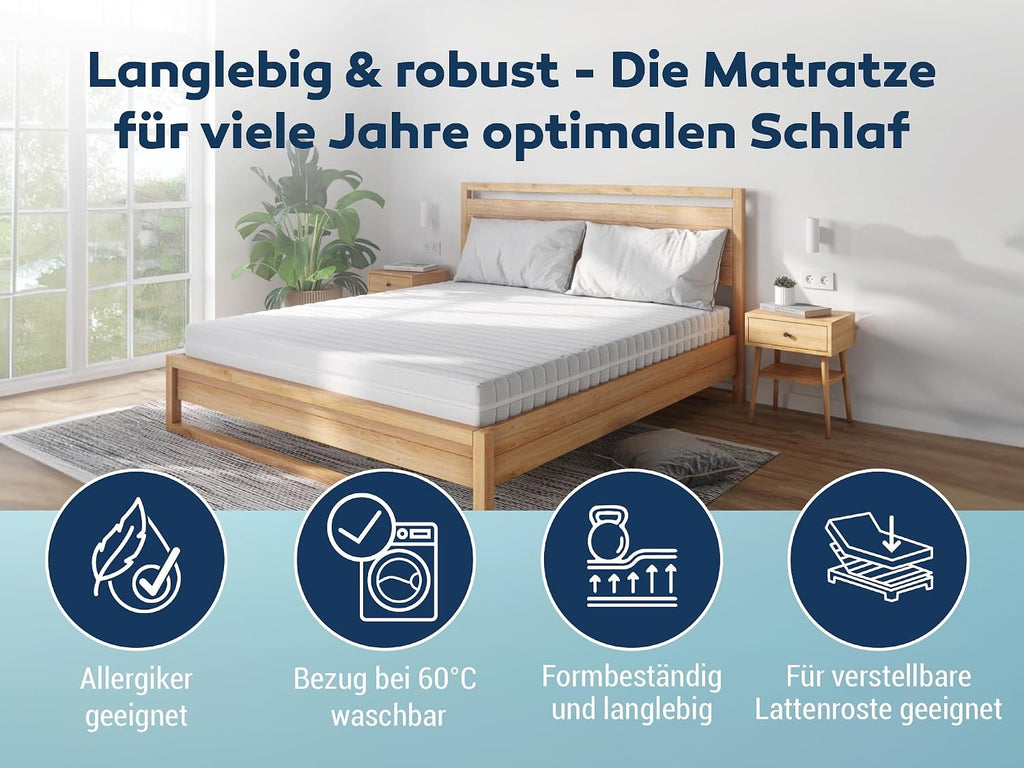BettenABC - Matratze (KSP-500) - 140x200 cm (H3) - 7-Zonen Matratze aus Kaltschaum - Hypoallergen & Antibakteriell - Oeko-TEX® Zertifiziert - Bezug abnehmbar & waschbar - Lieferung per Paket