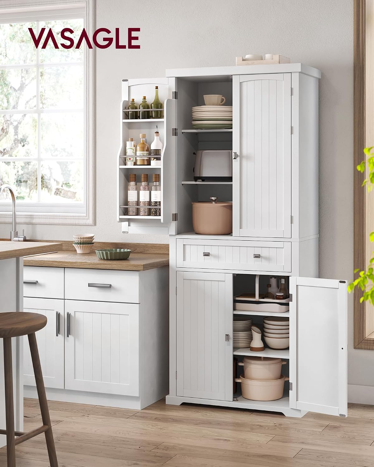VASAGLE Küchenschrank, Mehrzweckschrank freistehend, 76 x 40 x 182 cm