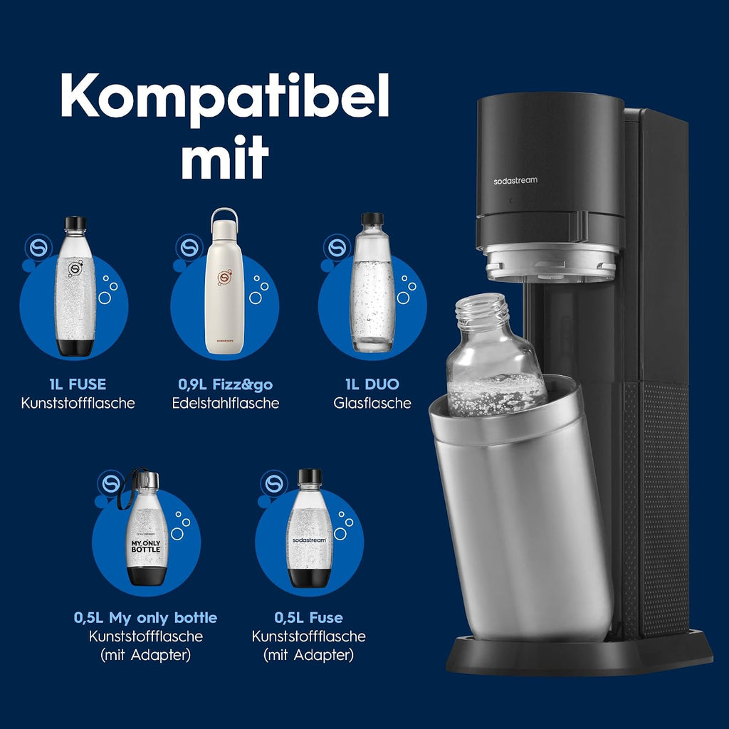 SodaStream DUO Wassersprudler - 4x 1L Sprudlerflaschen & CO2-Zylinder