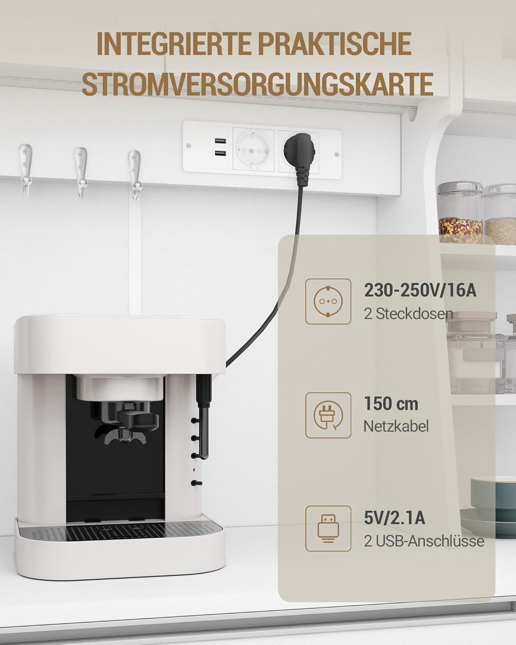 Hzuaneri küchenschrank, Buffetschrank, mit Steckdosen und Led-Lichtleisten