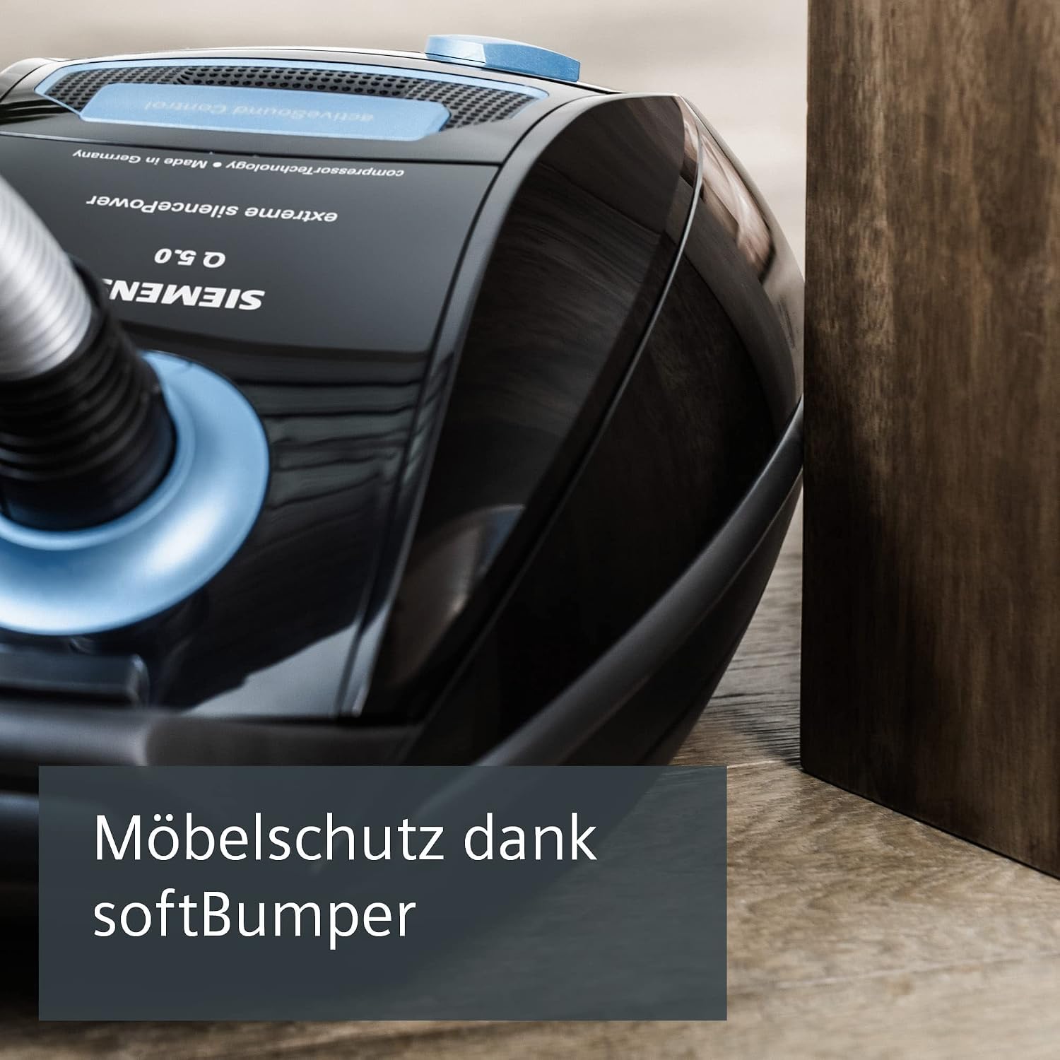 Siemens Staubsauger mit Beutel Q5.0 extreme silencePower VSQ5X1230, ideal für Allergiker, Hygiene-Filter, starke Saugleistung, Bodendüse für Parkett, Teppich, Fliesen, langes Kabel, 850 W, schwarz