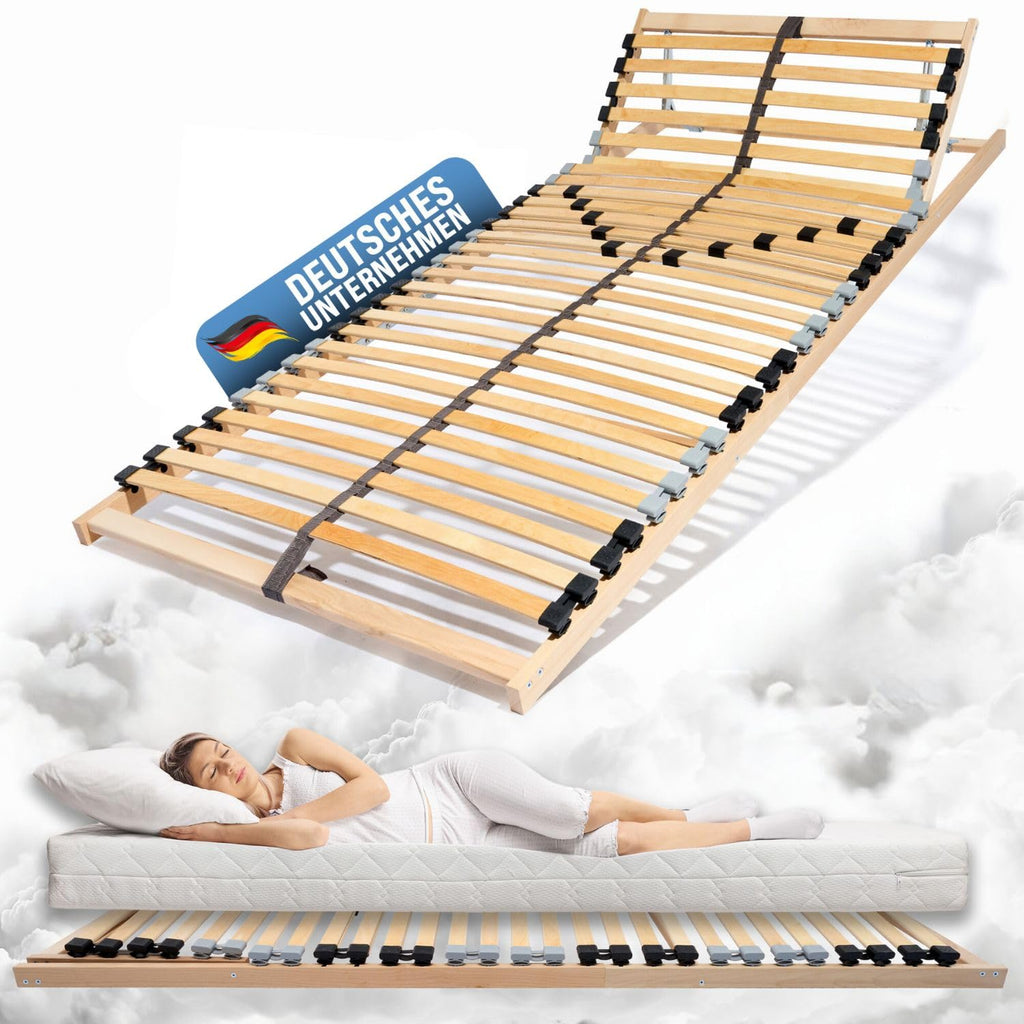 Coemo 7-Zonen Lattenrost Ergo 140x200 Lattenrahmen - verstellbares Kopfteil - Buche Rahmen- 28 Federleisten- Bettrahmen 140x200cm passend für Queensize Bett- geeignet für alle Matratzen