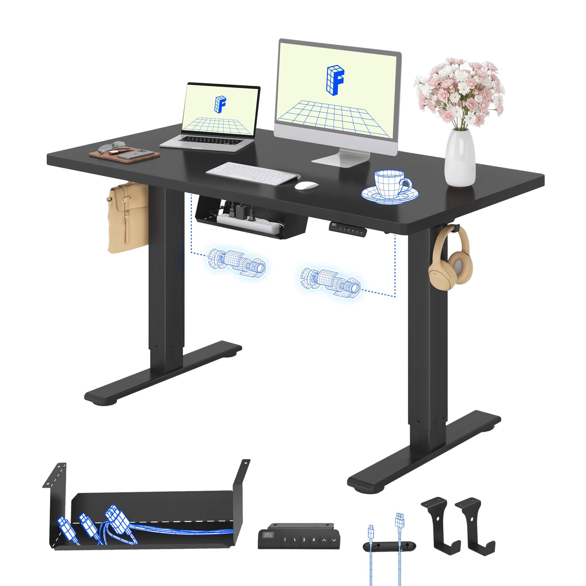 FLEXISPOT Höhenverstellbarer Schreibtisch elektrisch, Doppelmotor 160x80 cm