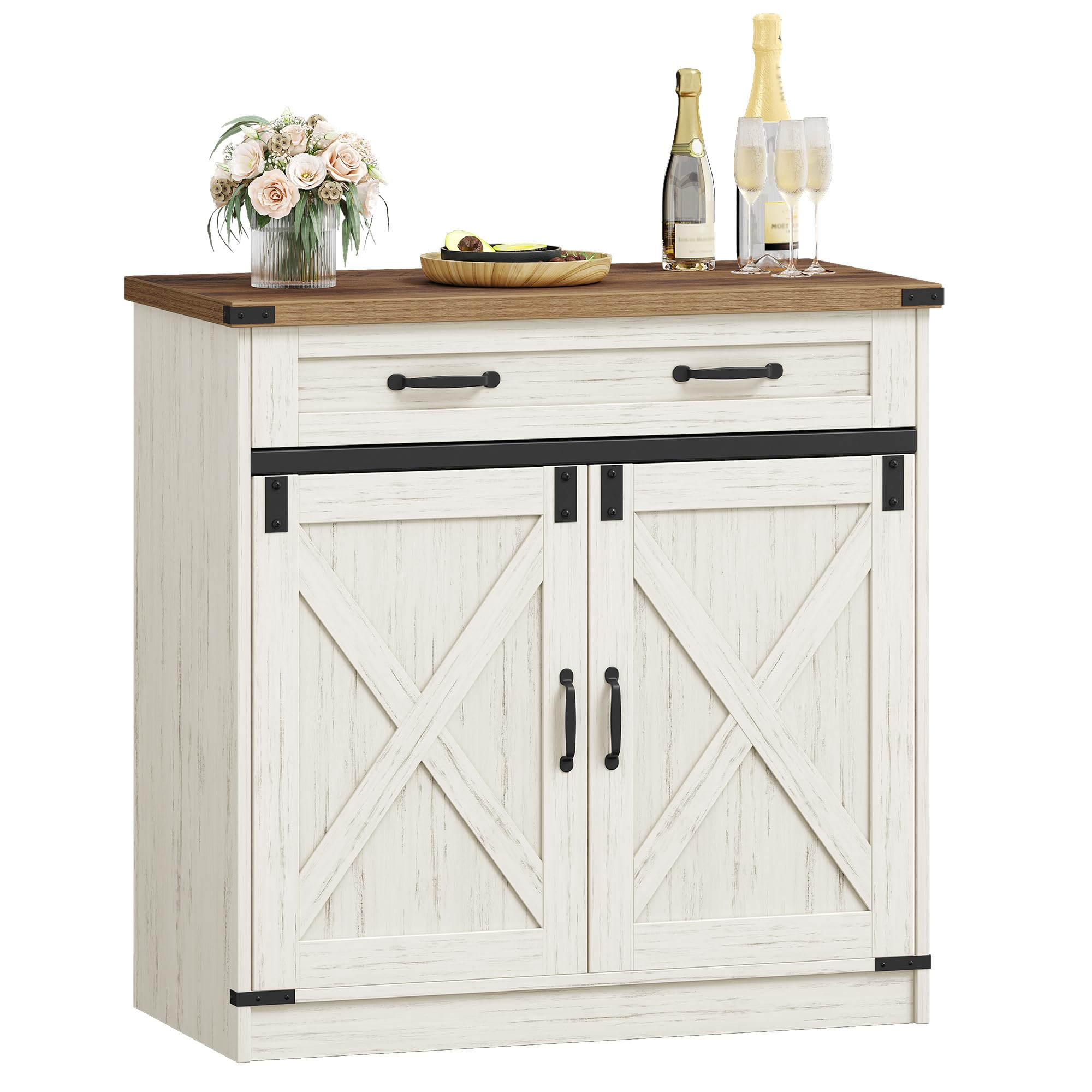 Hzuaneri Sideboard, Buffetschrank mit 2 Schublade, 4 Türen