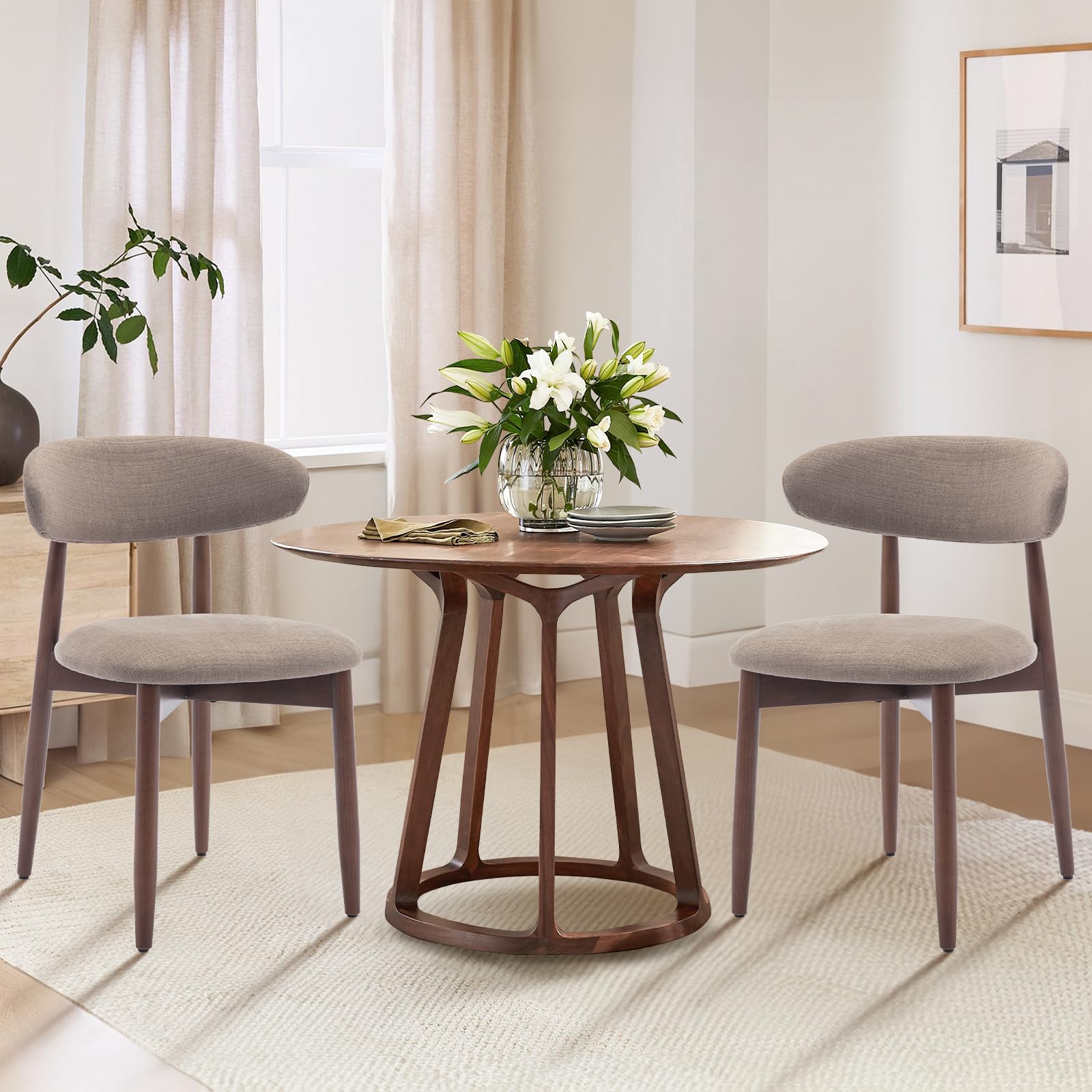 COLAMY Küchenstuhl Esszimmerstühle 4er Set, Moderne Polsterstuhl Essstühle mit Fester Rückenlehne, Stoff Esszimmerstühl mit Holzbein für Esszimmer, Küche, Restaurant, Beige