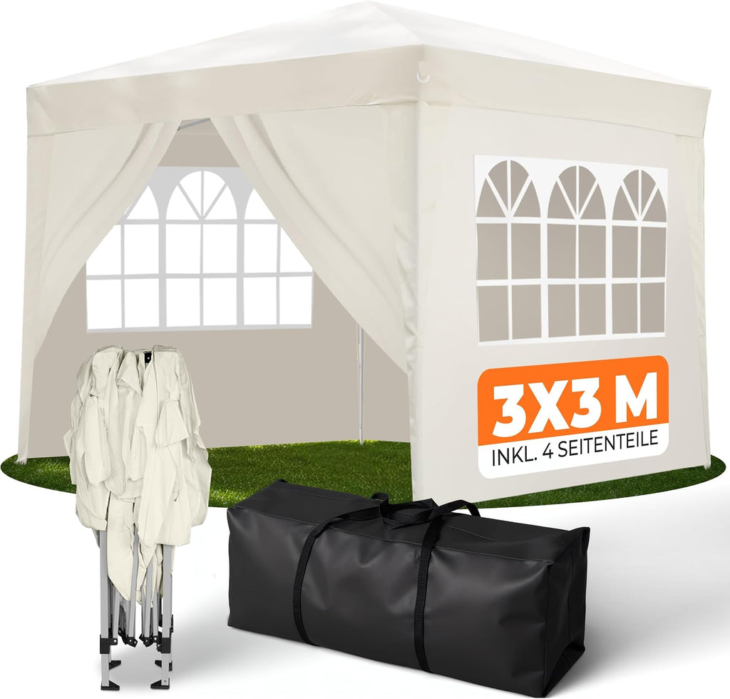 Kronenburg Faltpavillon wasserdicht Dachmaß 3 x 3 m UV Schutz 50+ Pavillon in Champagner mit 4 Seitenteilen