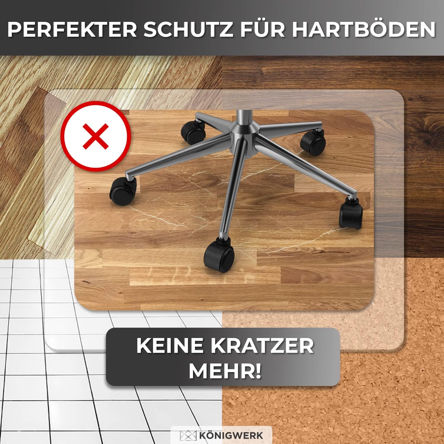 Königwerk Bodenschutzmatte Bürostuhl 90 x 120 cm milchweiß, rutschfest