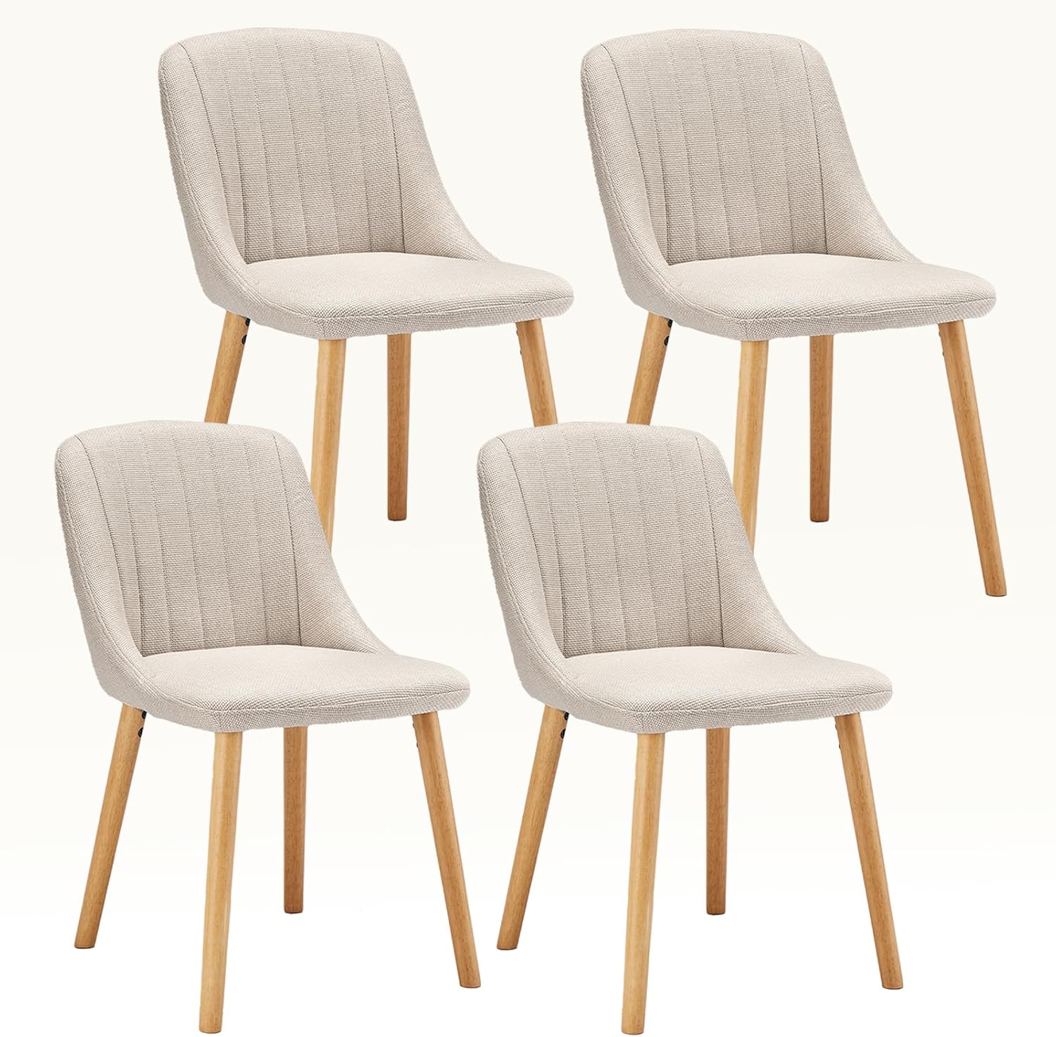 Esszimmerstühle Beige 4er Set Holzbeine Polsterstuhl Küchenstuhl aus Polyester Stühle Esszimmer Wohnzimmerstuhl für Esszimmer Küche Büro