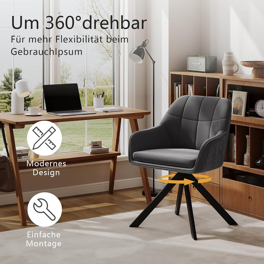 Esszimmerstühle drehbar 4er Set Grau Armlehnenstuhl Polsterstuhl drehstuhl Esszimmer drehstühle aus Samt Küchenstuhl mit Metallbeine für Wohnzimmer Esszimmer