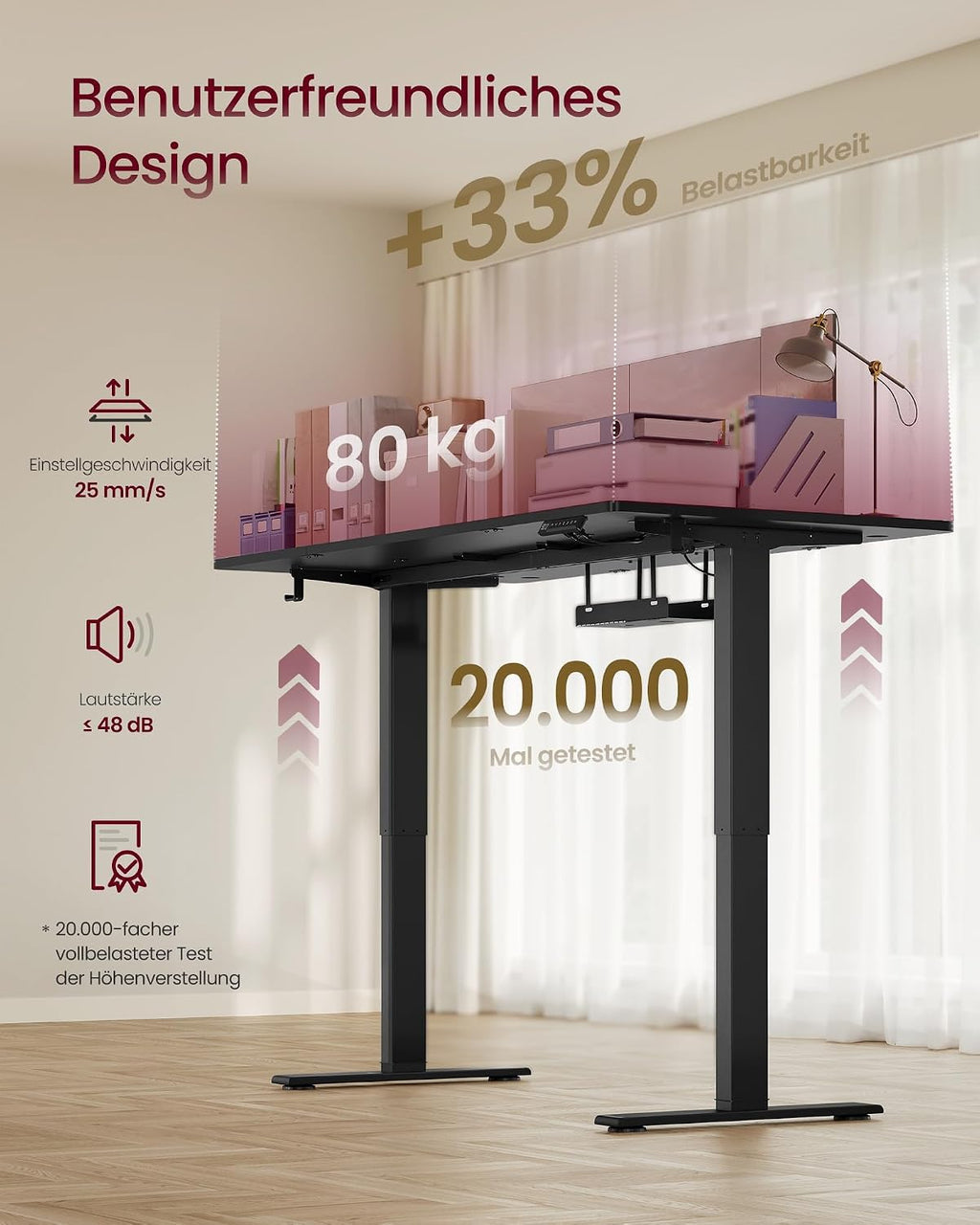 VASAGLE Höhenverstellbarer Schreibtisch, 160 x 80 cm, USB-C-Anschluss