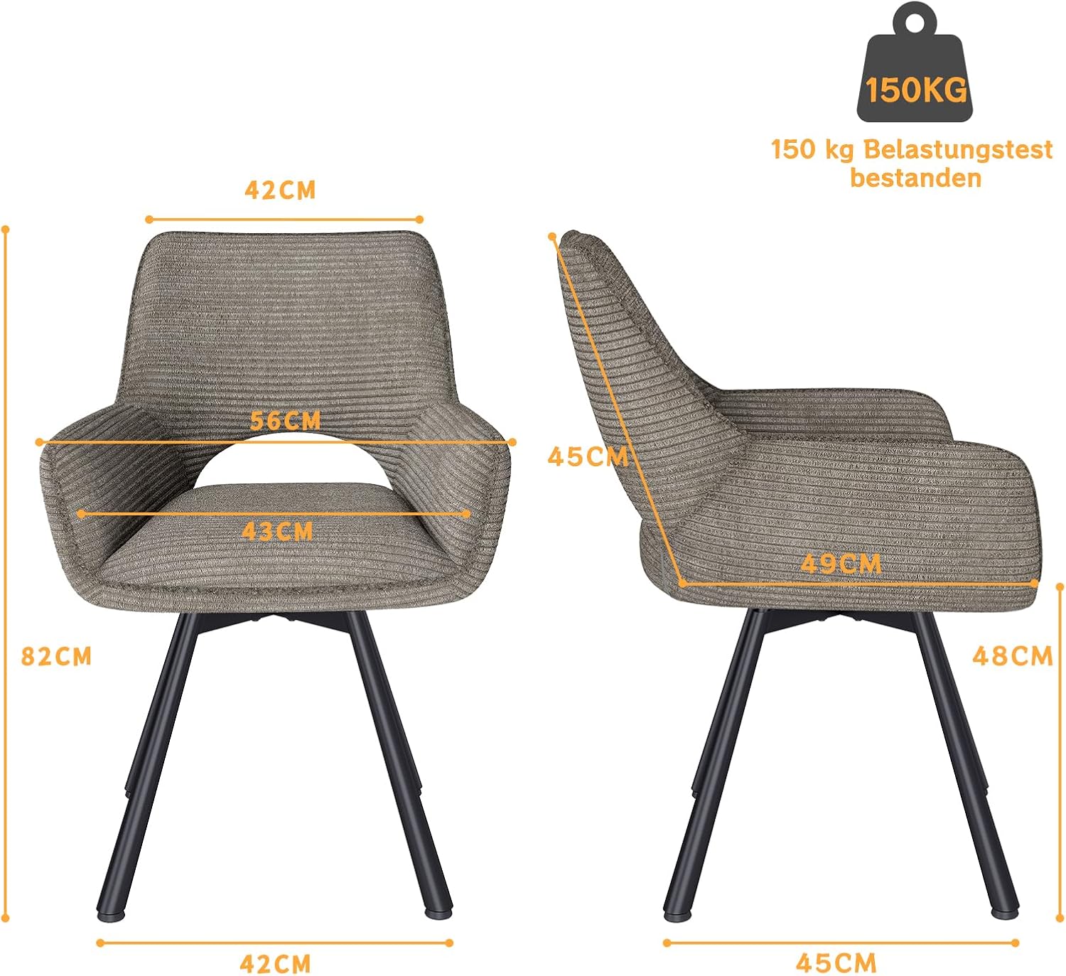WAFTING Esszimmerstühle 4er Set Drehbar 360°,Armlehnstuhl,Küchenstuhl,Taupe