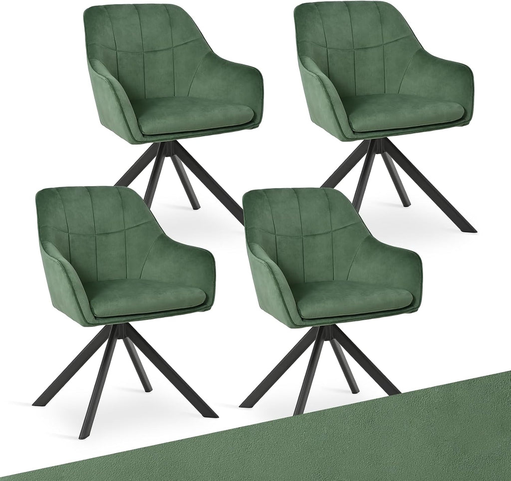Drehstuhl Esszimmer 4er Set Samt Grün mit Armlehne Polsterstuhl Esszimmerstühle drehbar Küchenstuhl mit Metallbeine für Wohnzimmer Esszimmer