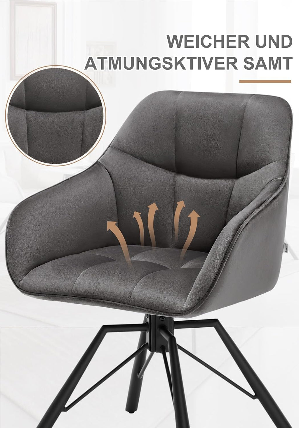 WOLTU Drehbare Esszimmerstühle 6er Set, Küchenstühle mit Armlehen