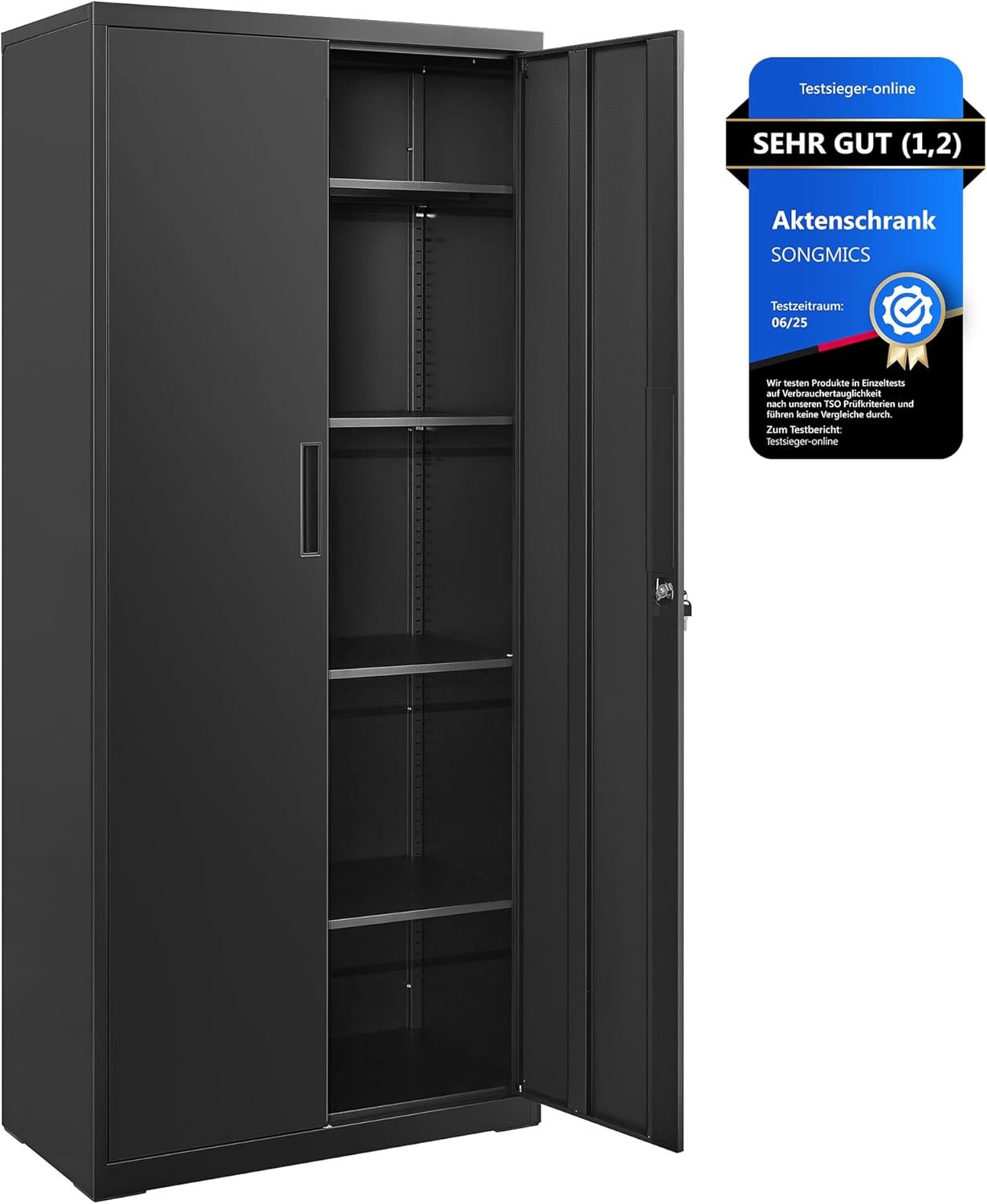 SONGMICS Aktenschrank, Doppeltüren, Schloss, 5 Ebenen, 80 x 40 x 180 cm