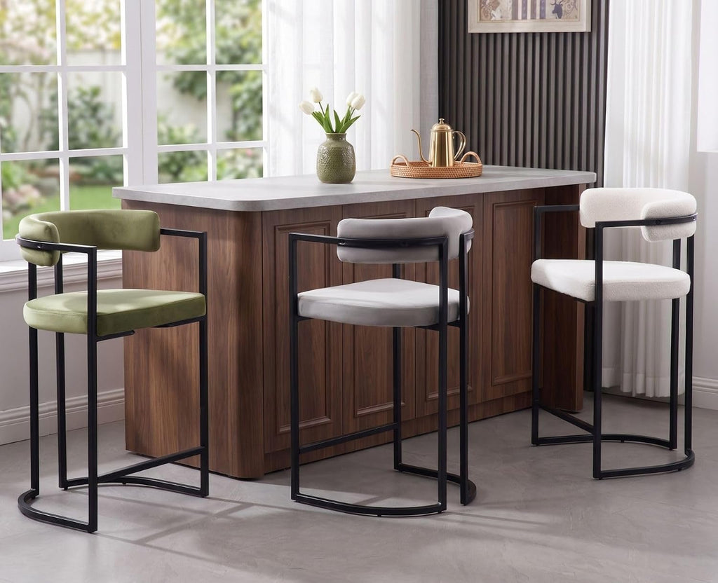 chairus Barhocker 2er Set mit Lehne Kunstfell bar Stool Tresenhocker Weiß