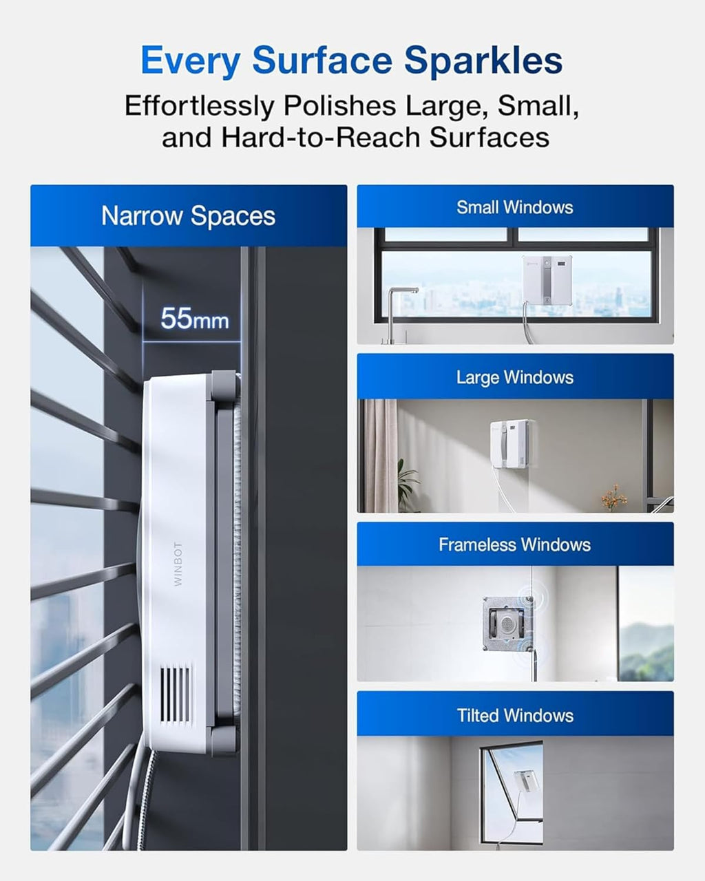 ECOVACS WINBOT Mini Fensterputzroboter, Grau,für kleine Fenster