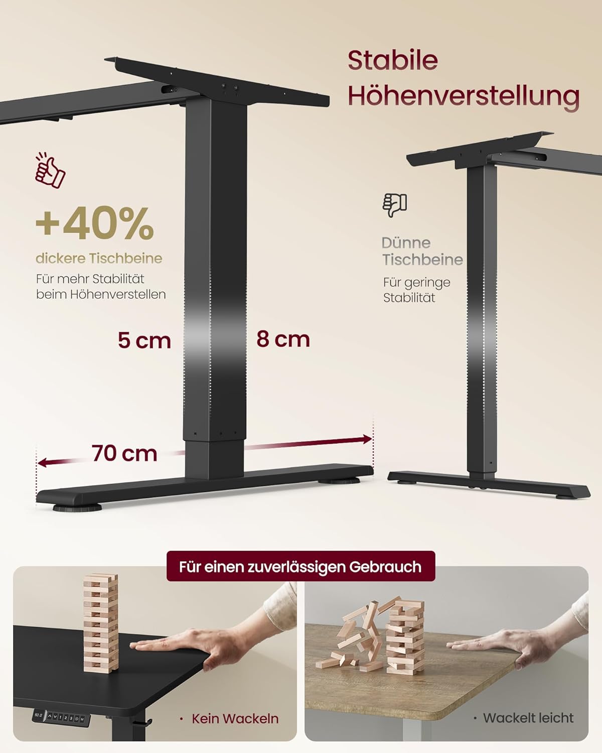 VASAGLE Höhenverstellbarer Schreibtisch, 160 x 80 cm, USB-C-Anschluss