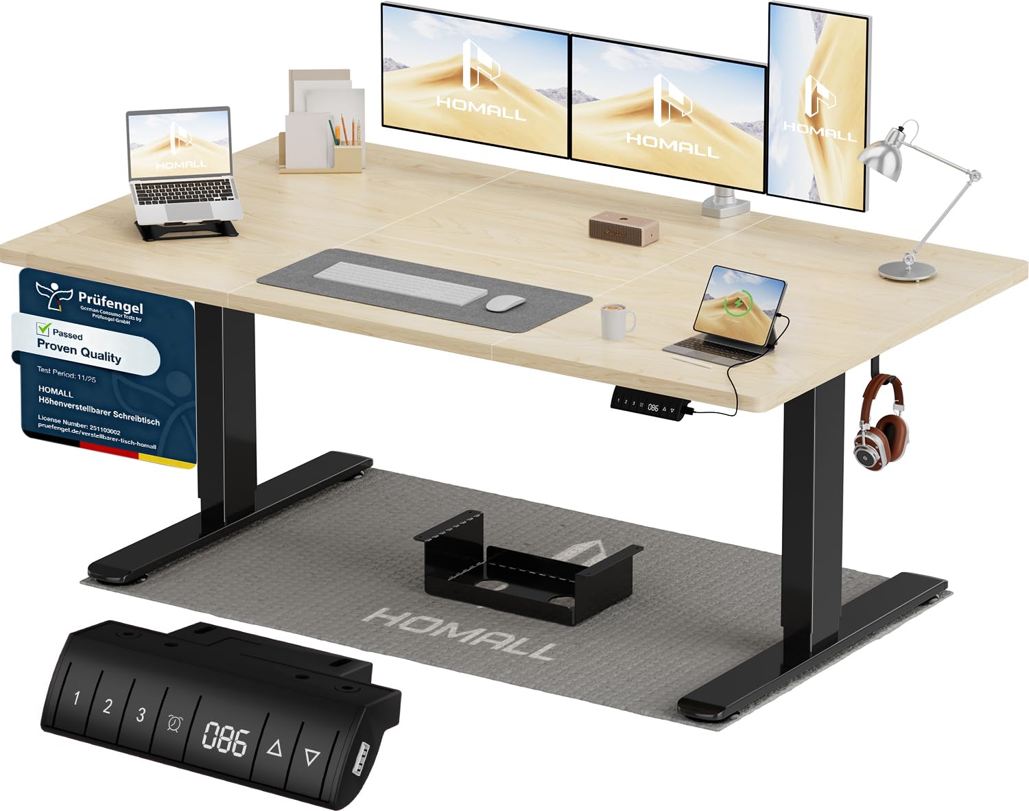Homall Höhenverstellbarer Schreibtisch 200x80cm mit USB-A Ladeanschluss, Elektrischer Schreibtisch mit Kabel Management Tray, Standing Desk mit 3 Memory Funktion, Computertisch Weiß