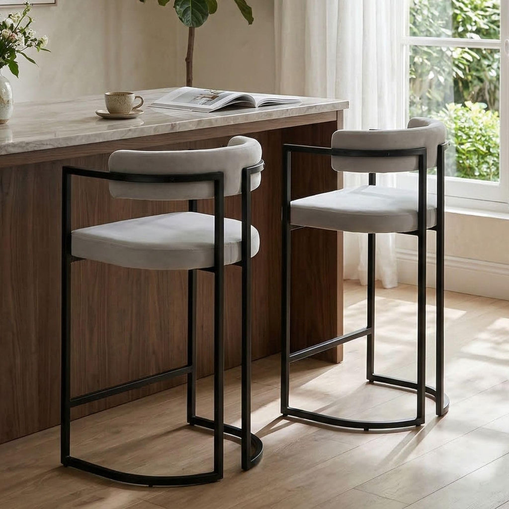 chairus Barhocker 2er Set mit Lehne Kunstfell bar Stool Tresenhocker Weiß