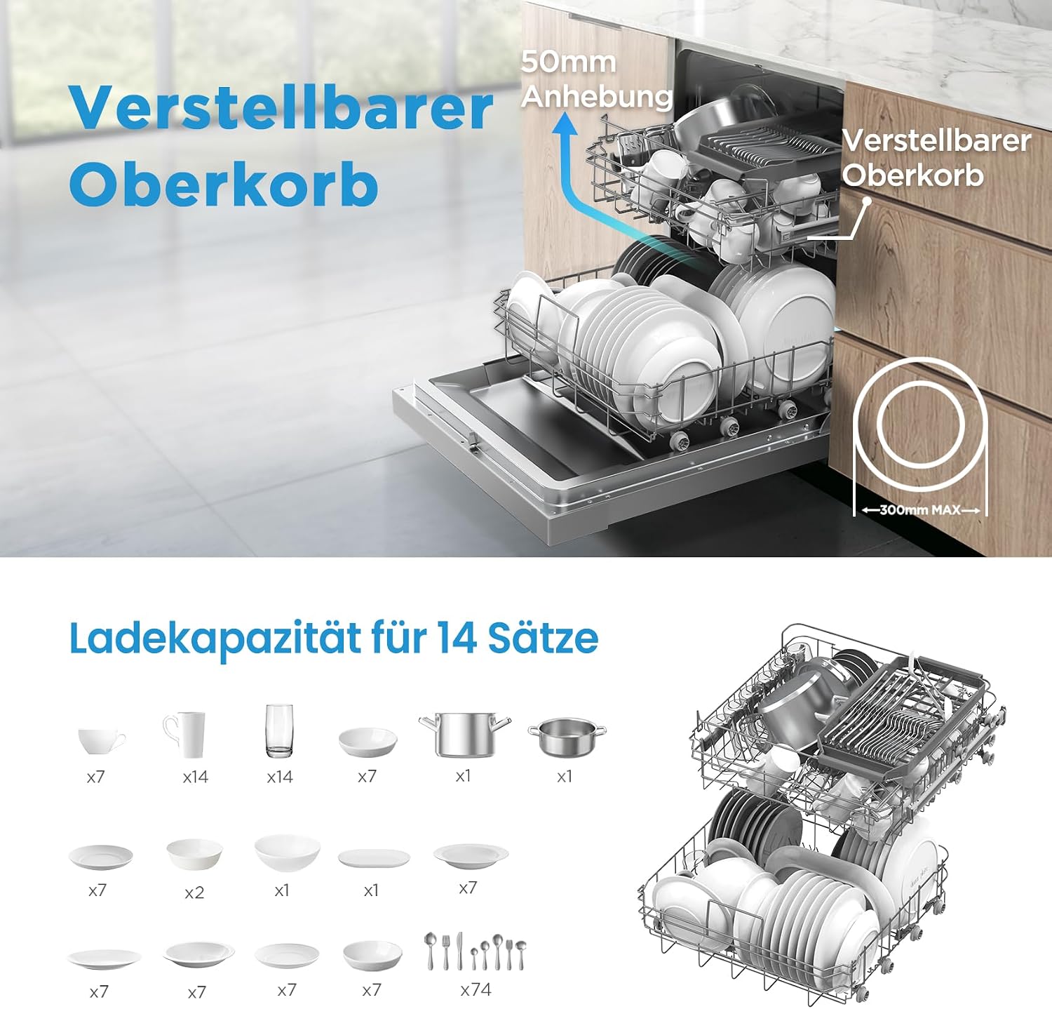 Midea Geschirrspüler Unterbau 60cm Spülmaschine Einbau 14 Maßgedecke EEK C