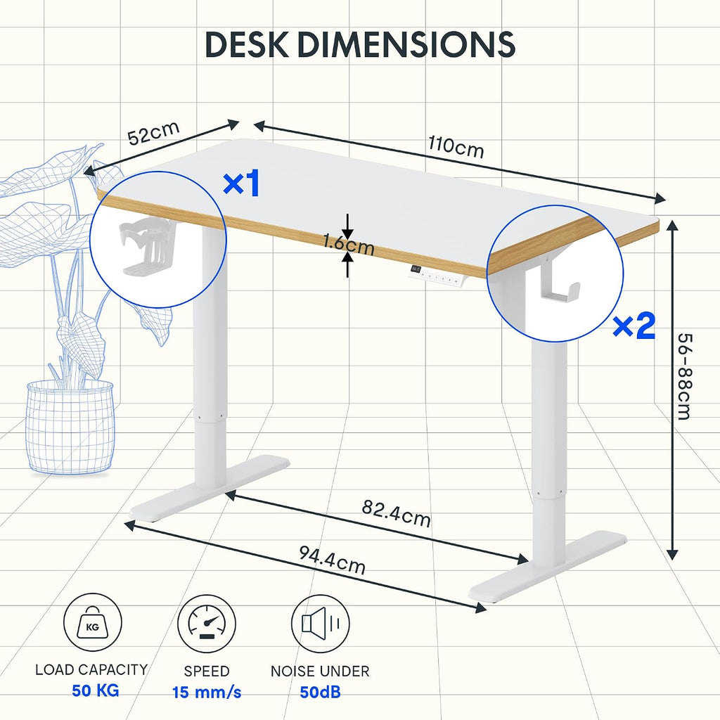FLEXISPOT Kinderschreibtisch höhenverstellbar elektrisch 110 × 52 cm, Weiß