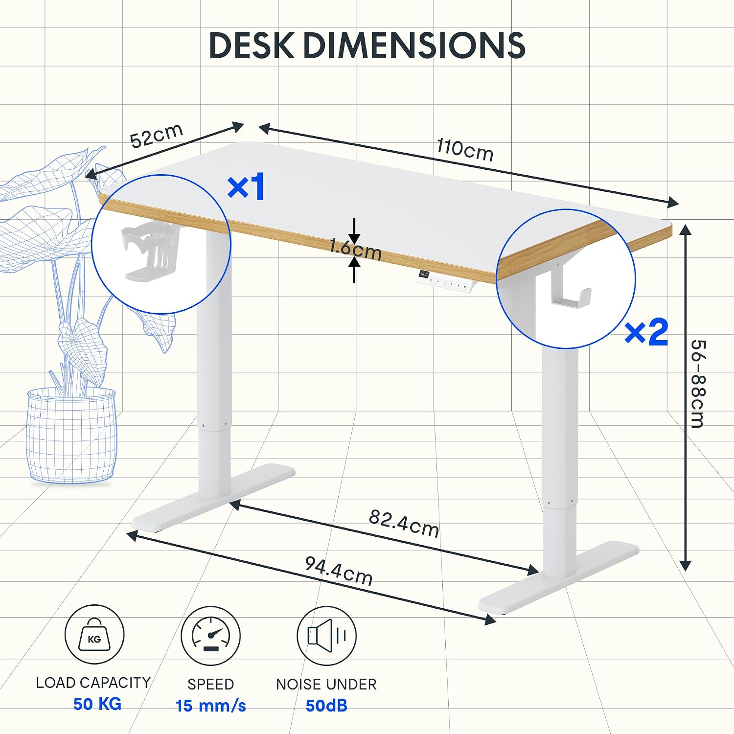 FLEXISPOT Kinderschreibtisch höhenverstellbar elektrisch 110 × 52 cm, Weiß