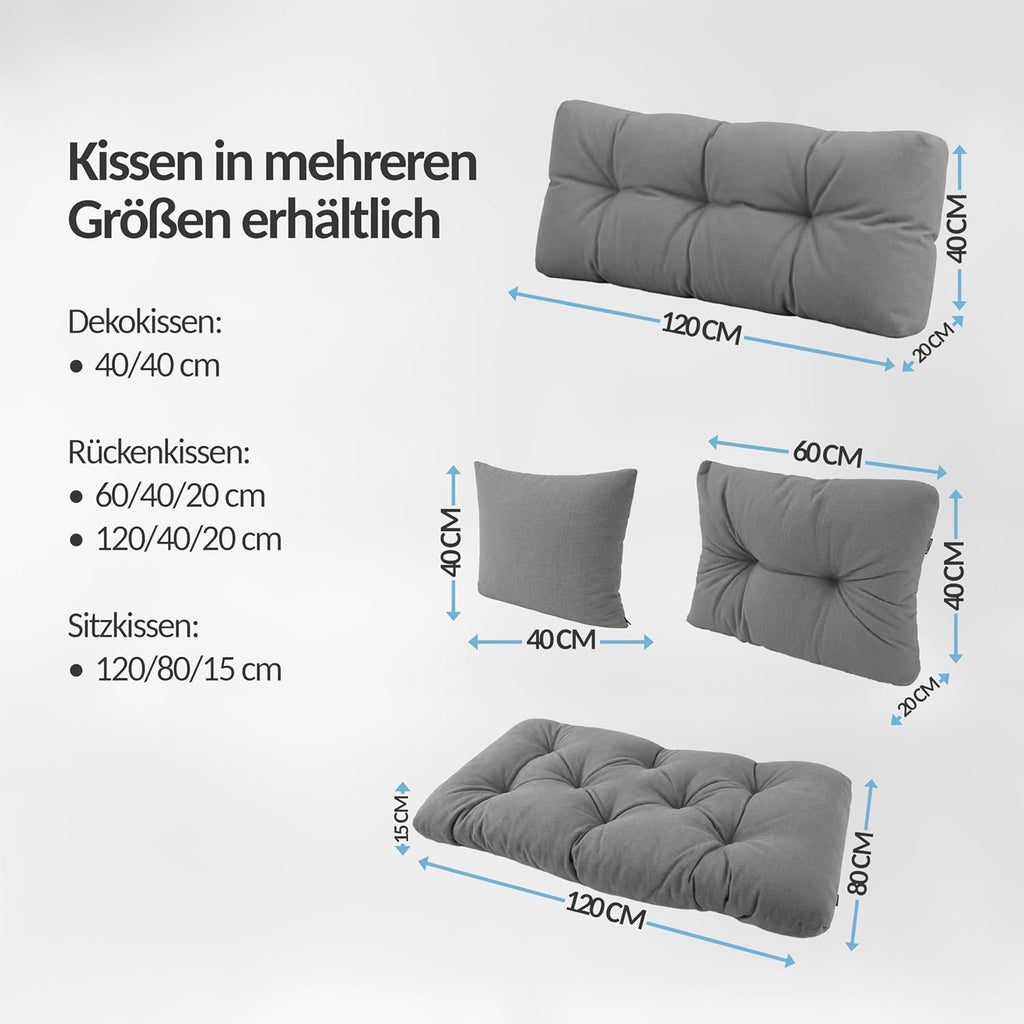 POKAR Palettenkissen Wasserabweisend Palettenauflagen Palettenmöbel Palettensofa 8er Set: Sitzkissen 120x80 + Rückenlehne 120x40, Anthrazit