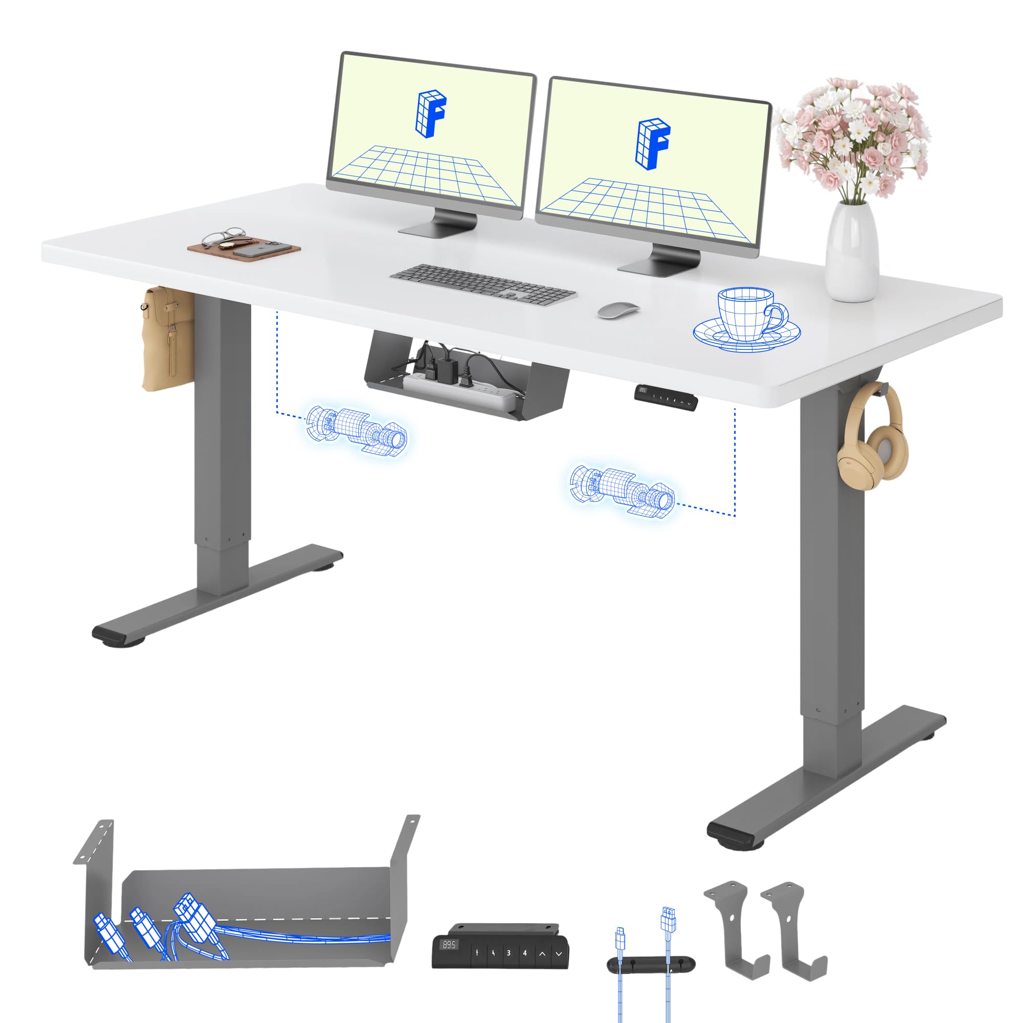 FLEXISPOT Höhenverstellbarer Schreibtisch elektrisch, Doppelmotor 160x80 cm