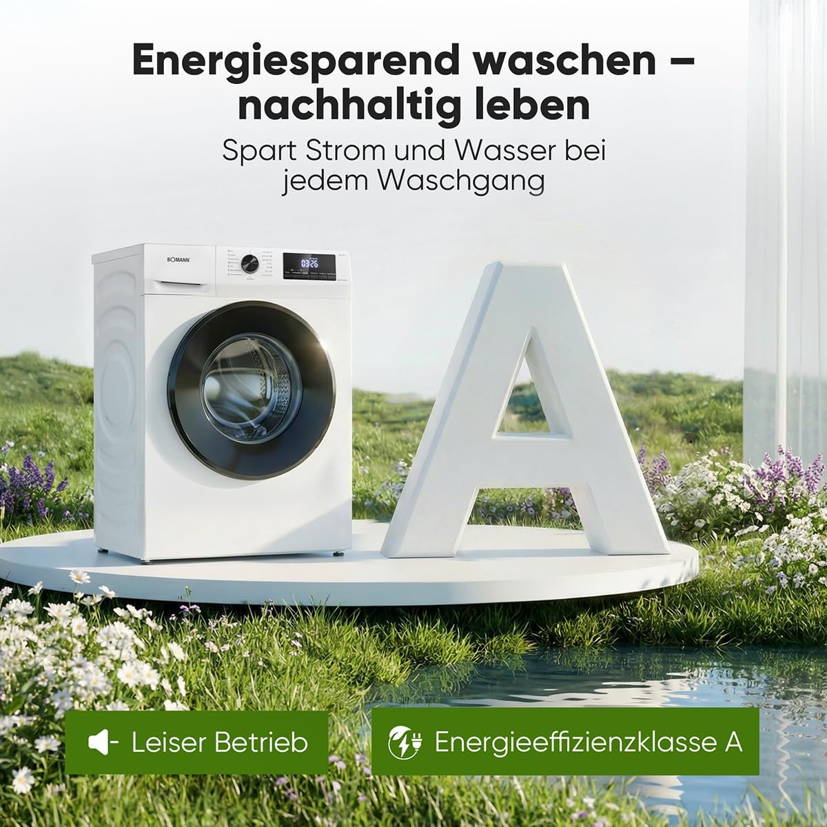 Bomann® Waschmaschine 7kg | max. 1400 U/min | 10 Jahre Motor-Garantie | effizienter, leiser & langlebiger Invertermotor | 15 Programme | Endzeitvorwahl | LED-Display | Washing Machine | WA 7175.1 weiß