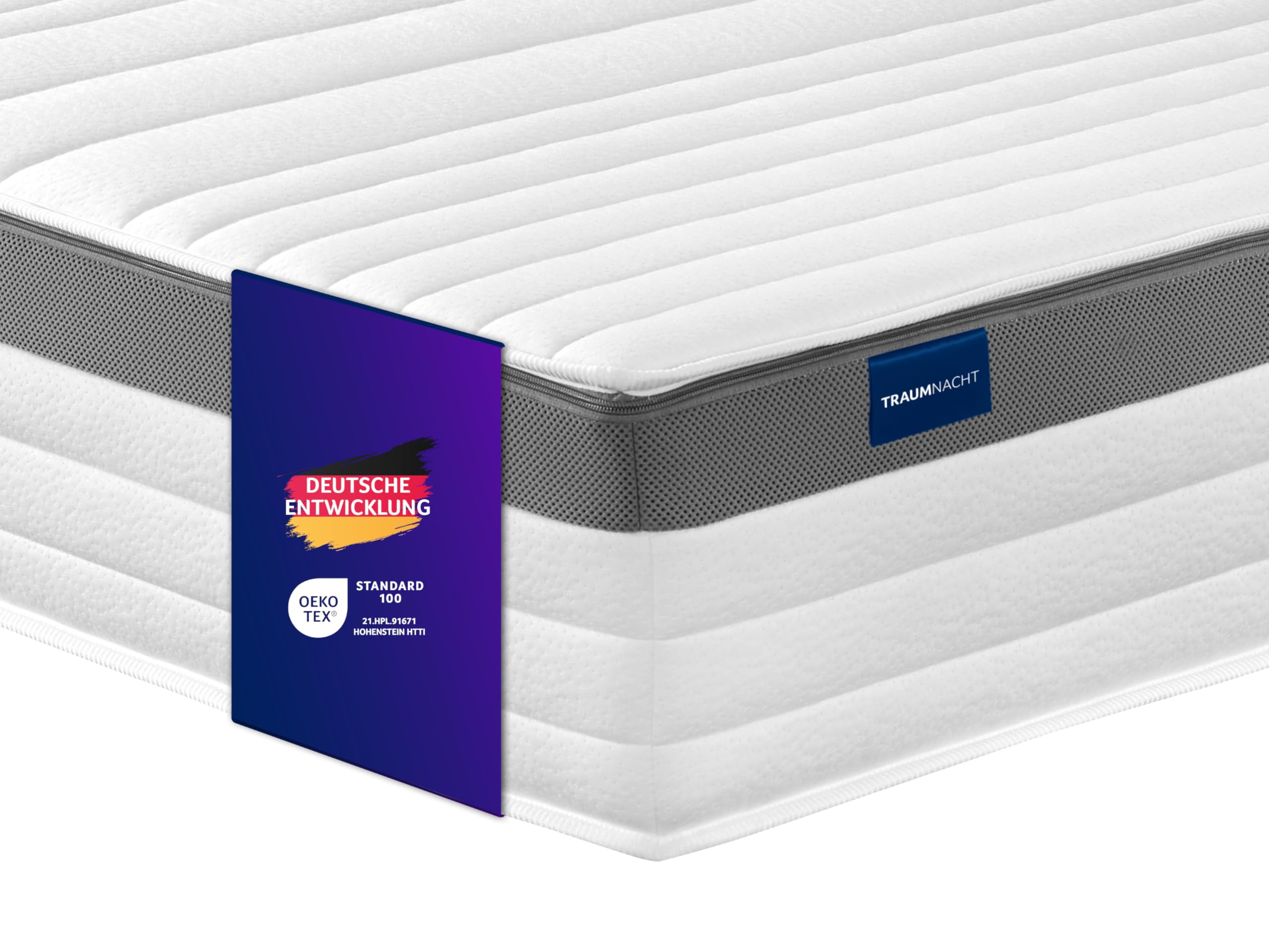 Traumnacht Exklusiv 7-Zonen 1.000er Tonnentaschenfederkernmatratze, Stiftung Warentest Testurteil Gut - Ausgabe 10/2023, 23 cm Premiumhöhe, Öko-Tex zertifiziert, Härtegrad 4 (H4), 100 x 200 cm