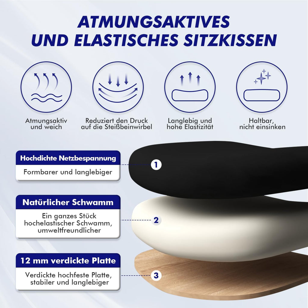 Daccormax Bürostuhl, Bürostuhl Ergonomisch Schreibtischstuhl mit Verstellbaren Armlehnen, Kopfstütze und weiche Lendenstütze aus Naturschwamm, Chefsessel Drehstuhl Wippfunktion 200kg, Schwarz
