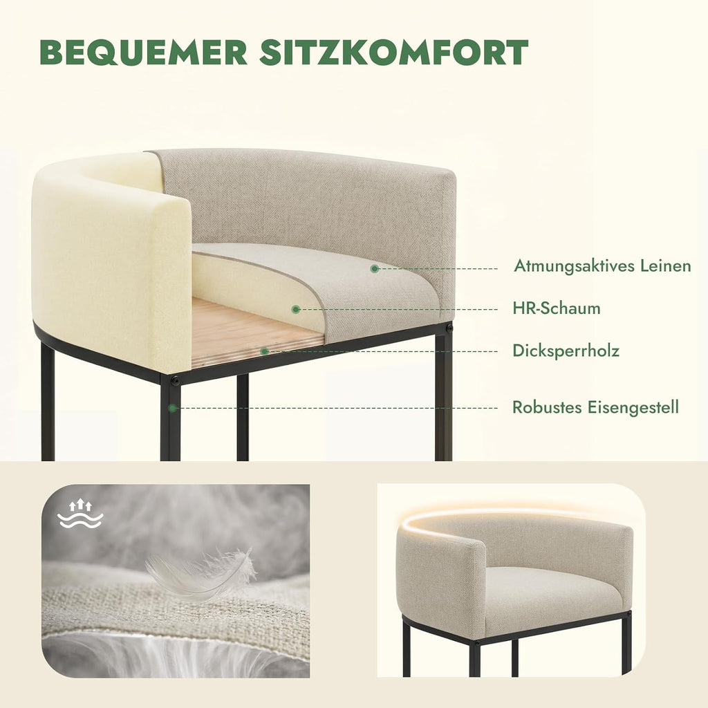 Barhocker 2er Set, 62 cm Leinen, Beige