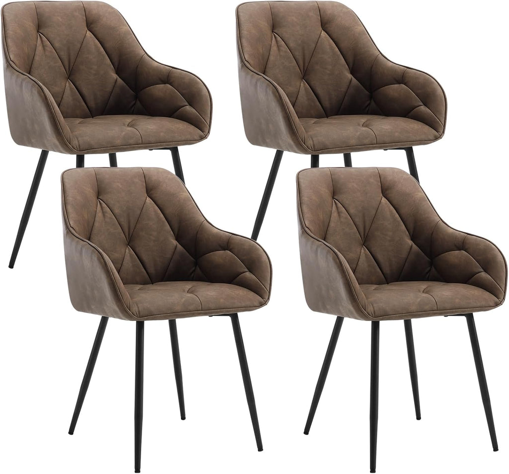 WOLTU Esszimmerstühle 4er Set, für Esszimmer Wohnzimmer, ergonomische Küchenstühle gepolstert mit Armlehnen, Metallbeinen, Sitzfläche aus Vintage-Kunstleder,Dunkelbraun